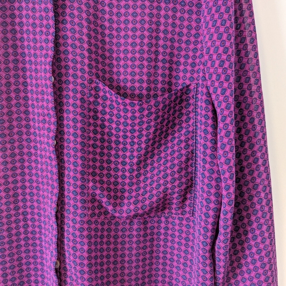 SmartSet Women's Medium Sized Purple Patterned Blouse Sheer Button Down Shirt - Picture 4 of 11